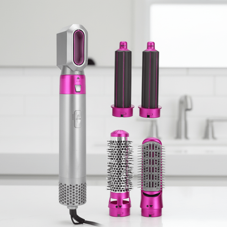 5-in-1 Air Styler – Hair Dryer Brush & Multi-Styler with Auto Curling Barrels, Smoothing & Volumizing Brushes, Heat Sensor - Nalani - Fashion Clothing and Decor