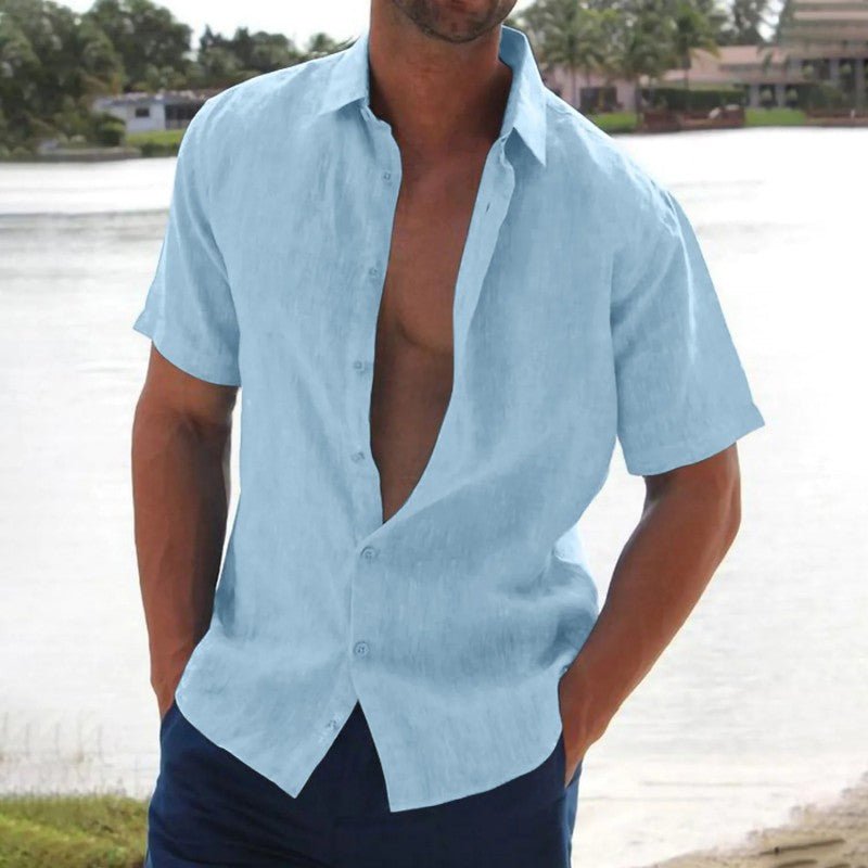 Aether - Linen Casual Mens Short Sleeve Shirt Relaxed Fit - Nalani - Fashion Clothing and Decor