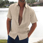Aether - Linen Casual Mens Short Sleeve Shirt Relaxed Fit - Nalani - Fashion Clothing and Decor