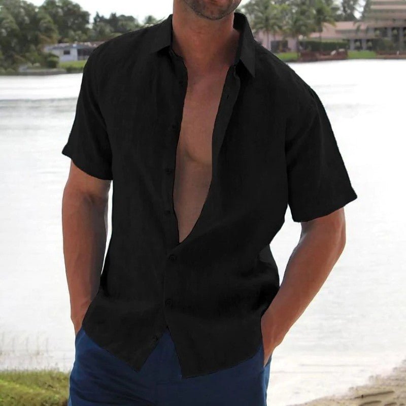 Aether - Linen Casual Mens Short Sleeve Shirt Relaxed Fit - Nalani - Fashion Clothing and Decor