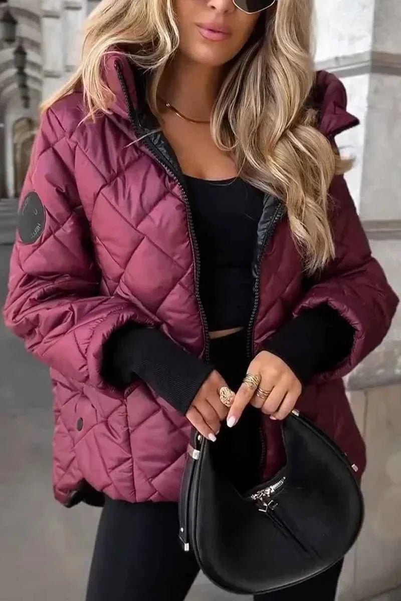 Amore | Women's Quilted Jacket with Hood and Zip – Polyester - Nalani - Fashion Clothing and Decor