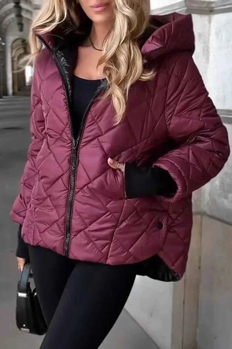 Amore | Women's Quilted Jacket with Hood and Zip – Polyester - Nalani - Fashion Clothing and Decor