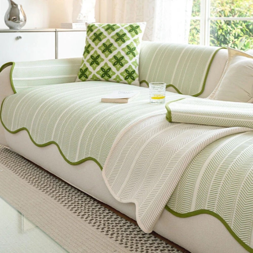 Aurivelle Herringbone Scallop Edge Sofa Cover For Modern Home Decor - Nalani - Fashion Clothing and Decor