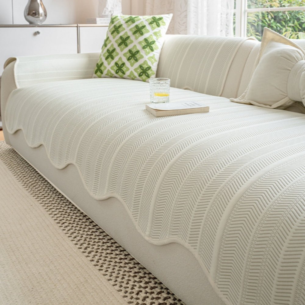 Aurivelle Herringbone Scallop Edge Sofa Cover For Modern Home Decor - Nalani - Fashion Clothing and Decor