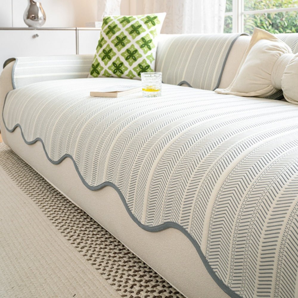 Aurivelle Herringbone Scallop Edge Sofa Cover For Modern Home Decor - Nalani - Fashion Clothing and Decor