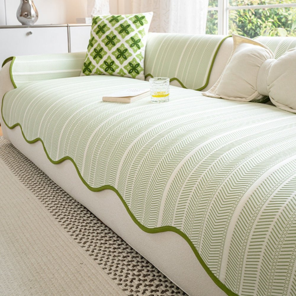 Aurivelle Herringbone Scallop Edge Sofa Cover For Modern Home Decor - Nalani - Fashion Clothing and Decor