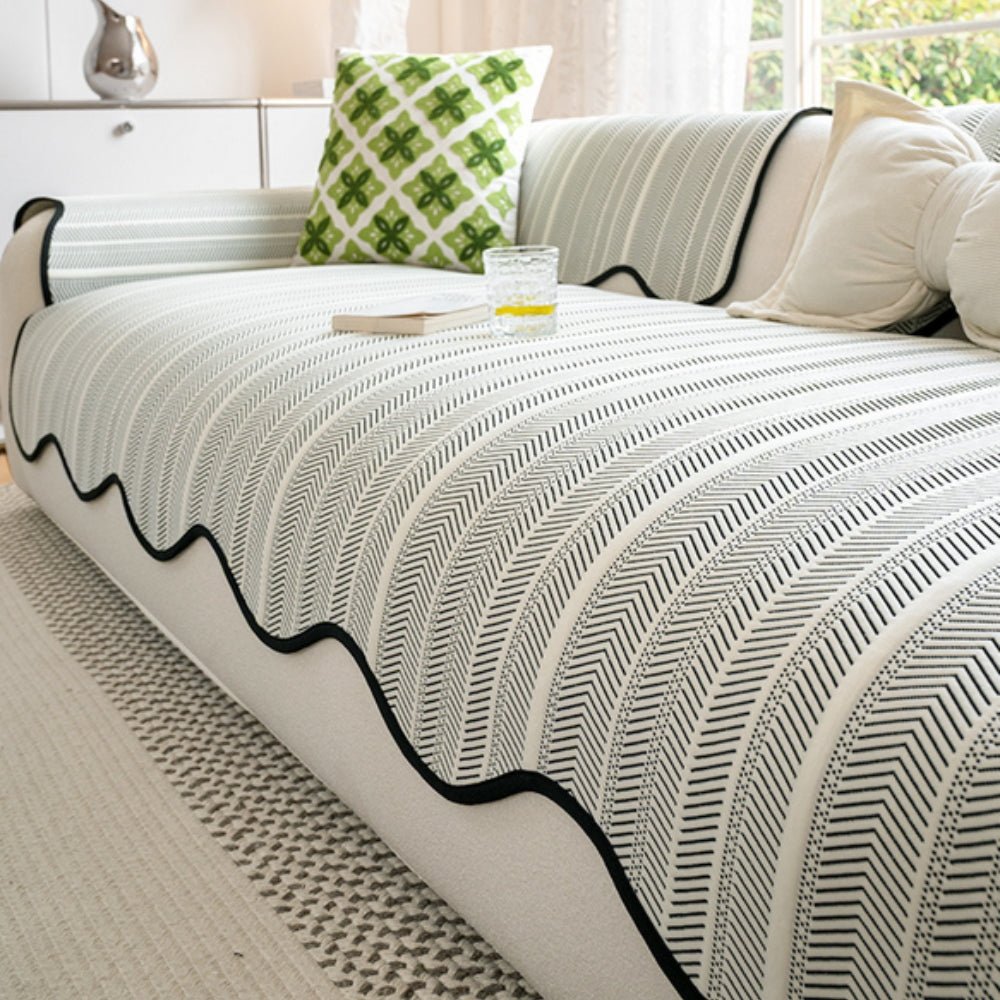 Aurivelle Herringbone Scallop Edge Sofa Cover For Modern Home Decor - Nalani - Fashion Clothing and Decor