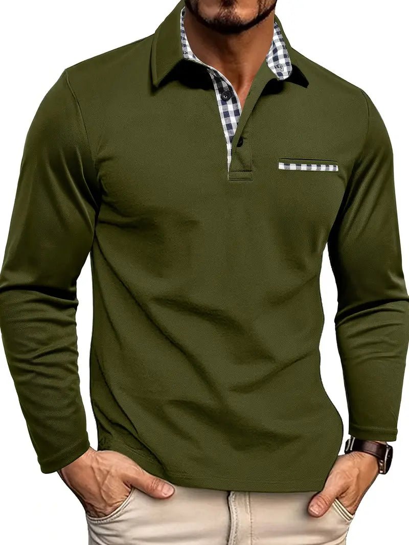 Aurora - Men's Long - Sleeved Polo Shirt Comfort Fit Classic Casual - Nalani - Fashion Clothing and Decor