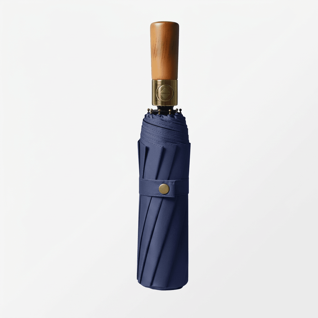 Automatic Folding Umbrella with Wooden Handle – Windproof Large Canopy Rain Umbrella, Black, Navy or Red - Nalani - Fashion Clothing and Decor
