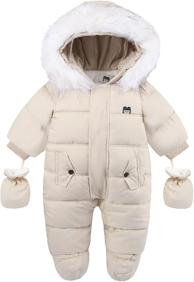 Baby Snowsuit with Hood – Warm Winter Jumpsuit with Soft Lining & Zipper, 4 Colors, 0-24 Months – Figueral - Nalani - Fashion Clothing and Decor