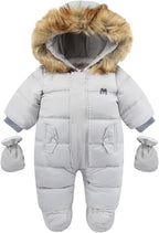 Baby Snowsuit with Hood – Warm Winter Jumpsuit with Soft Lining & Zipper, 4 Colors, 0-24 Months – Figueral - Nalani - Fashion Clothing and Decor