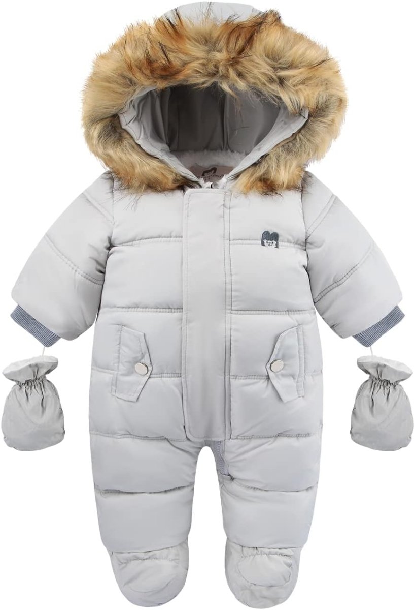 Baby Snowsuit with Hood – Warm Winter Jumpsuit with Soft Lining & Zipper, 4 Colors, 0-24 Months – Figueral - Nalani - Fashion Clothing and Decor