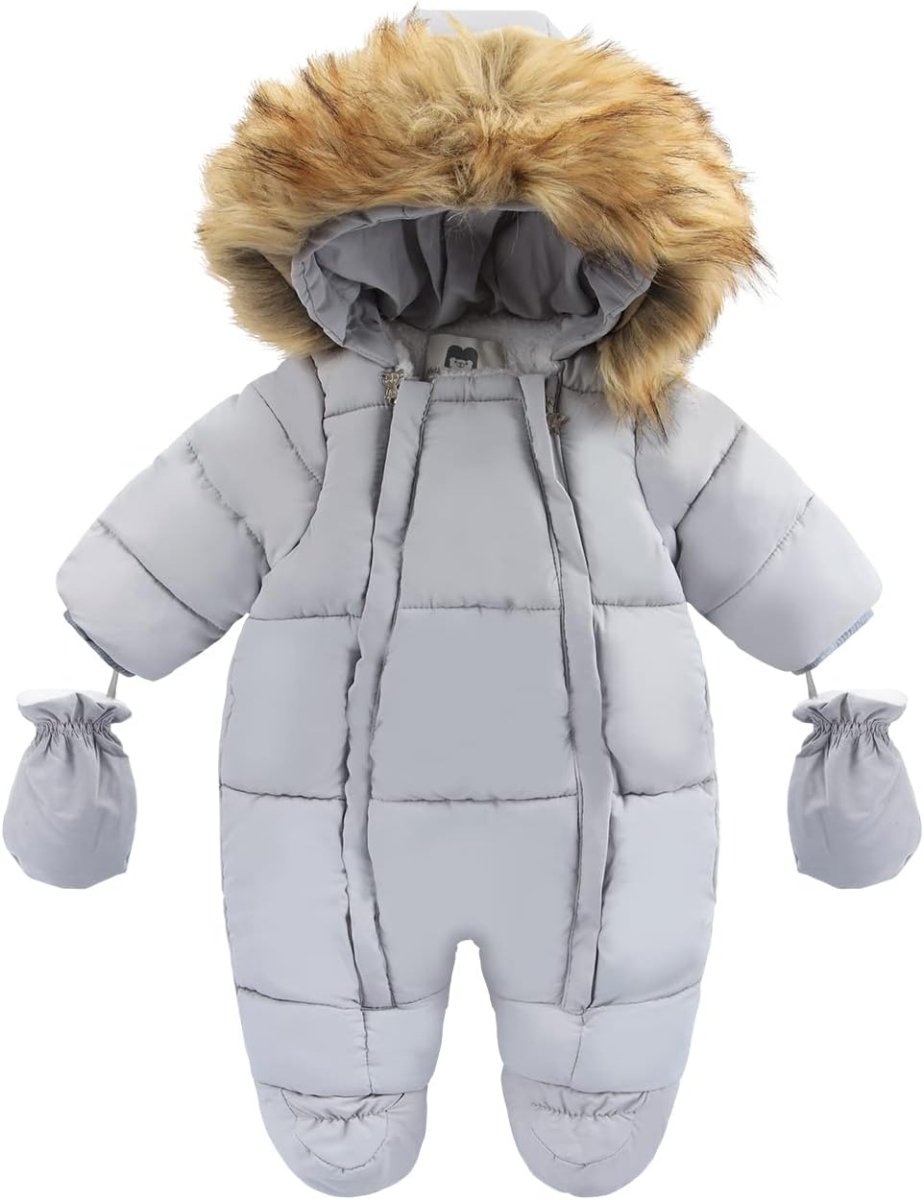 Baby Snowsuit with Hood – Warm Winter Jumpsuit with Soft Lining & Zipper, 4 Colors, 0-24 Months – Figueral - Nalani - Fashion Clothing and Decor