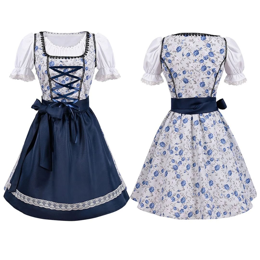 Bavarian Dirndl Dress - Oktoberfest Outfit with Lacing and Apron - Nalani - Fashion Clothing and Decor