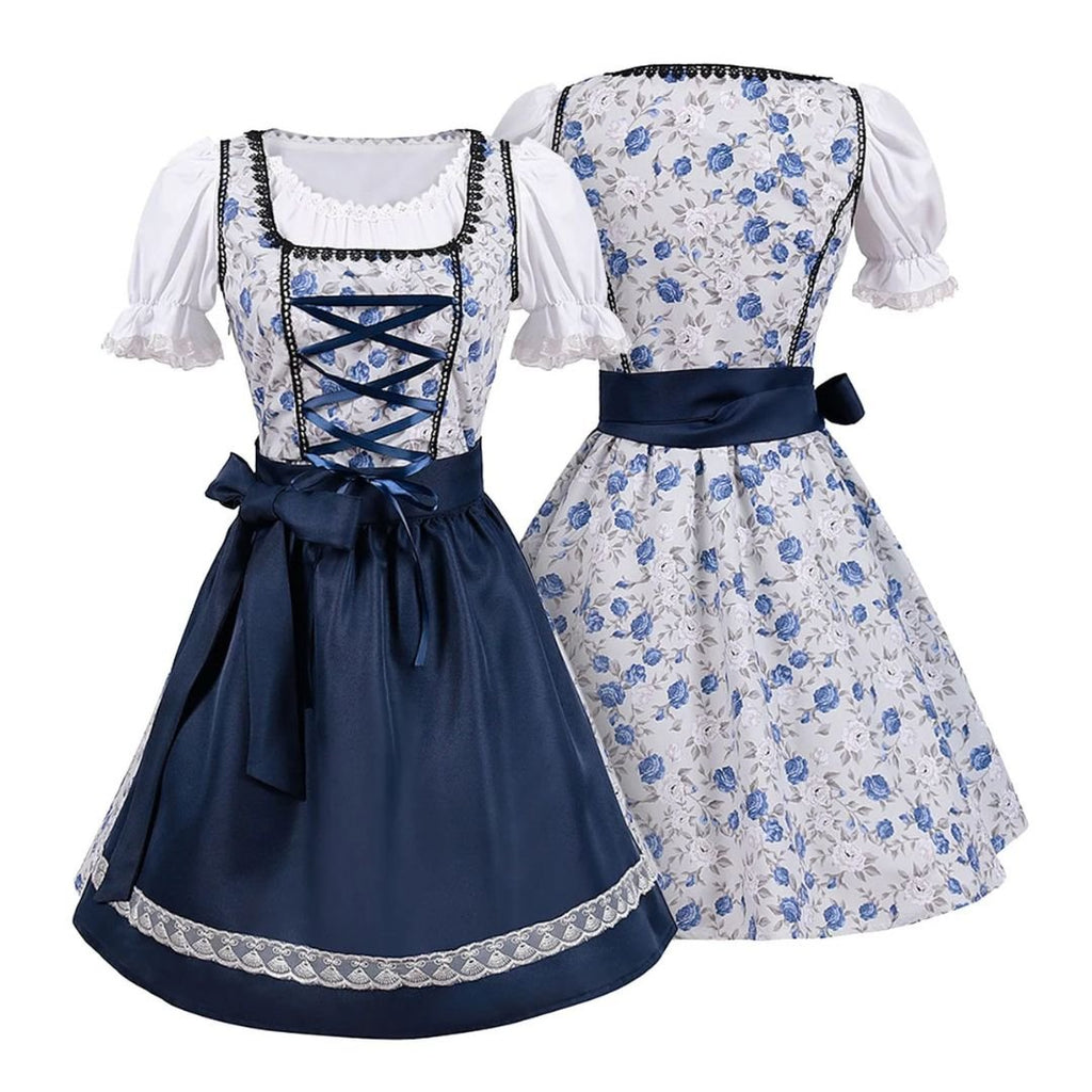 Bavarian Dirndl Dress - Oktoberfest Outfit with Lacing and Apron - Nalani - Fashion Clothing and Decor