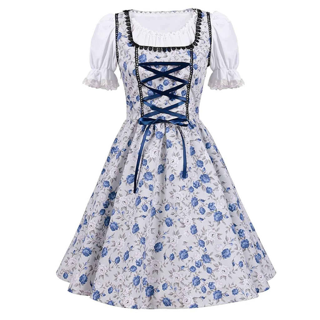 Bavarian Dirndl Dress - Oktoberfest Outfit with Lacing and Apron - Nalani - Fashion Clothing and Decor