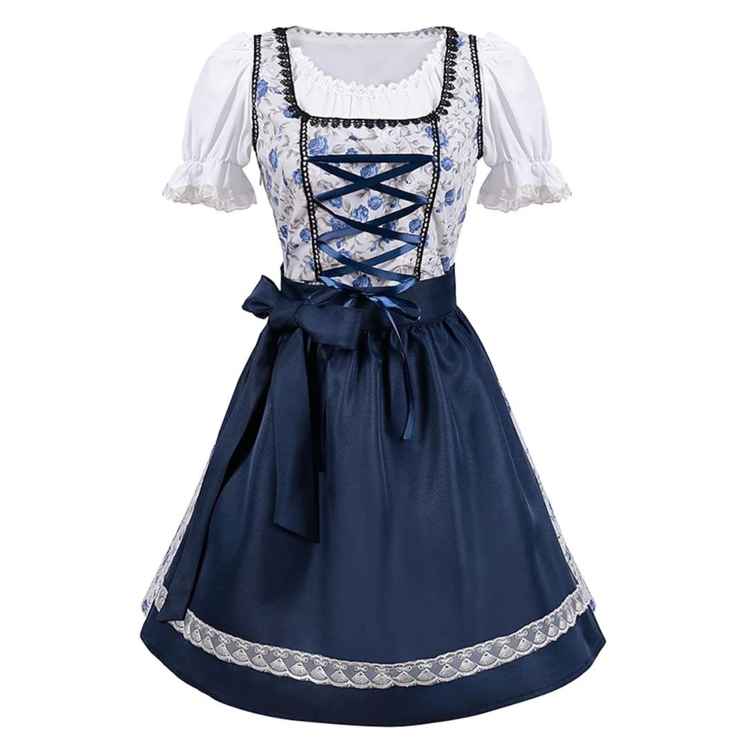 Bavarian Dirndl Dress - Oktoberfest Outfit with Lacing and Apron - Nalani - Fashion Clothing and Decor