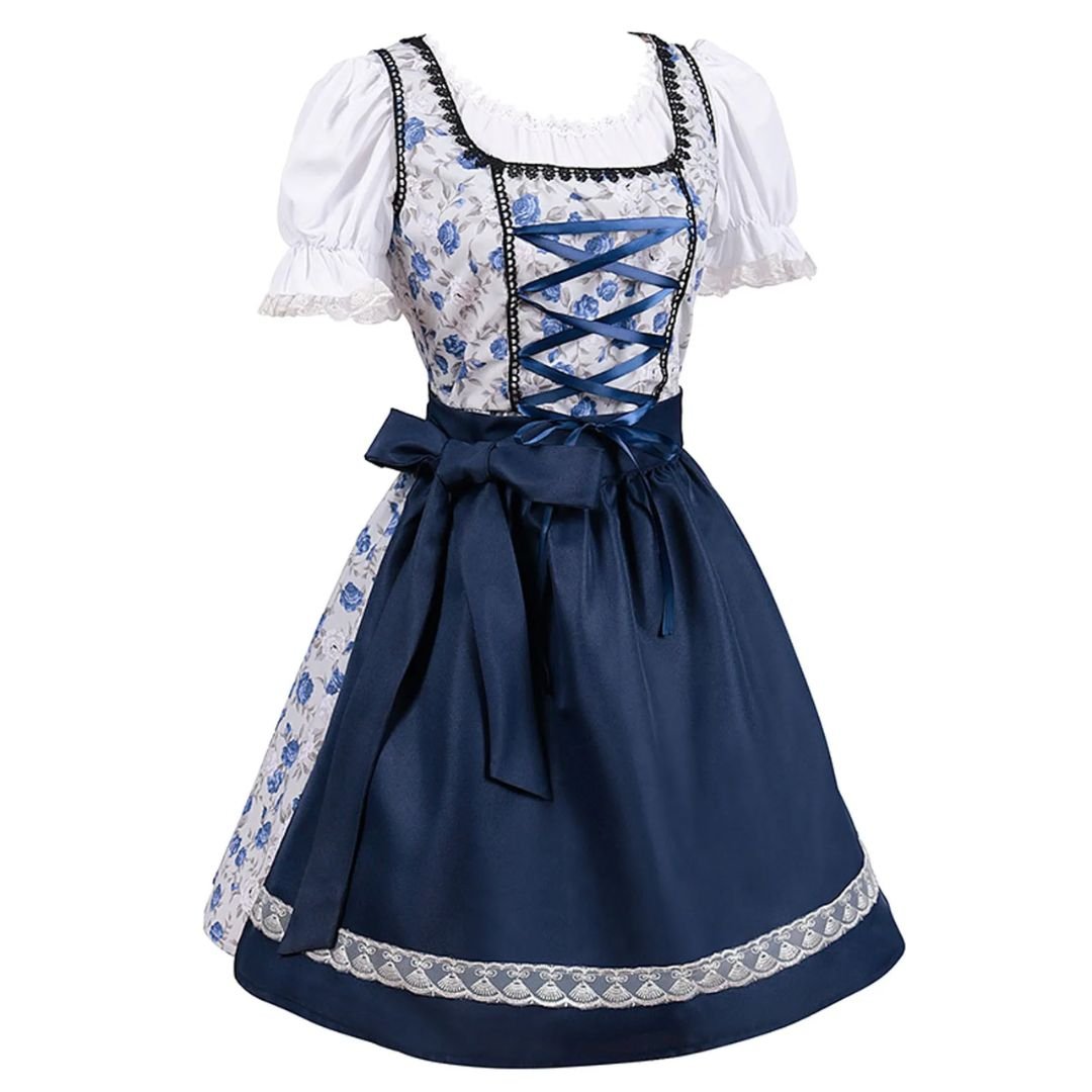 Bavarian Dirndl Dress - Oktoberfest Outfit with Lacing and Apron - Nalani - Fashion Clothing and Decor
