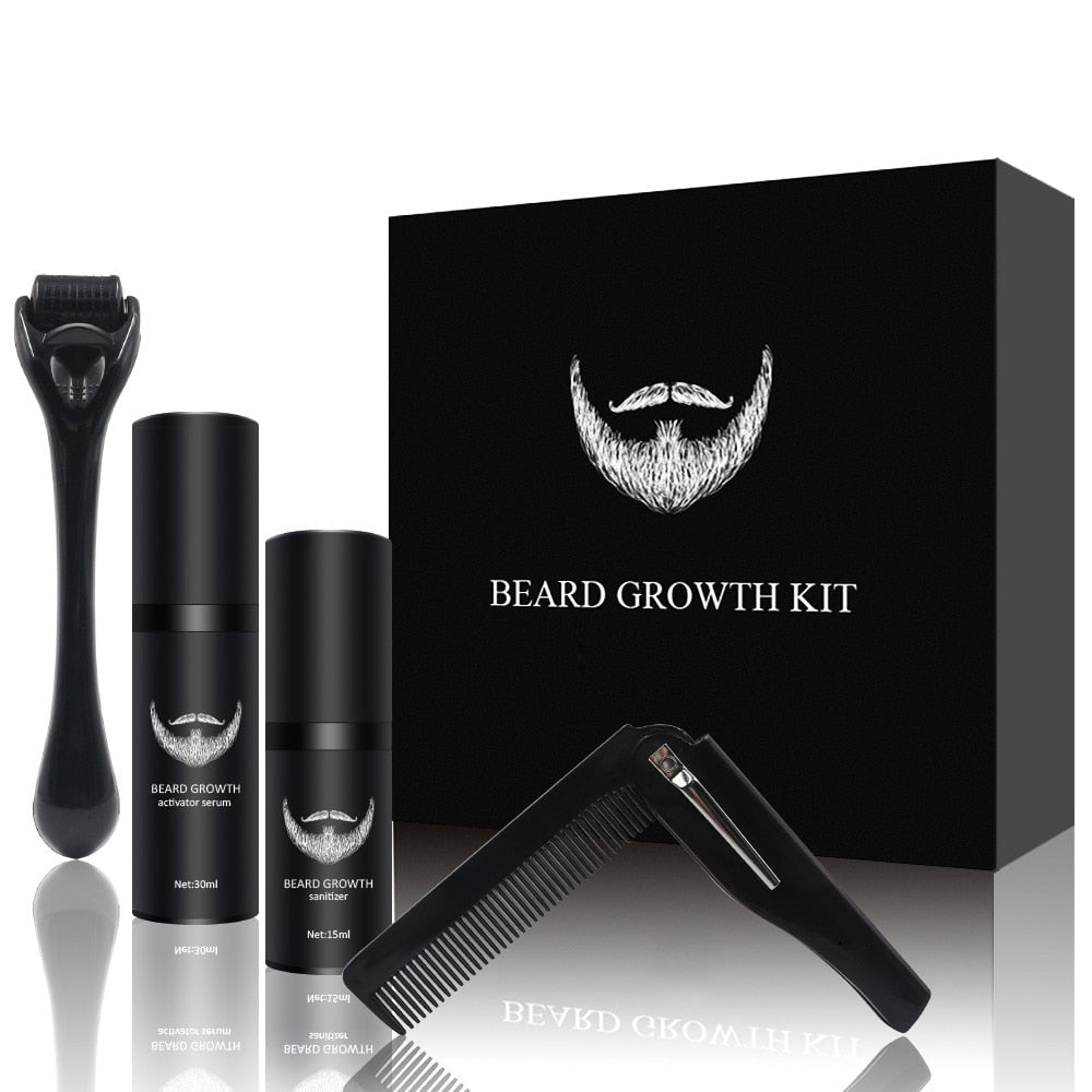 Beard Care Kit with 540 Derma Roller, Natural Beard Serum, Cleaning Spray & Comb – Men's Grooming Set - Nalani - Fashion Clothing and Decor