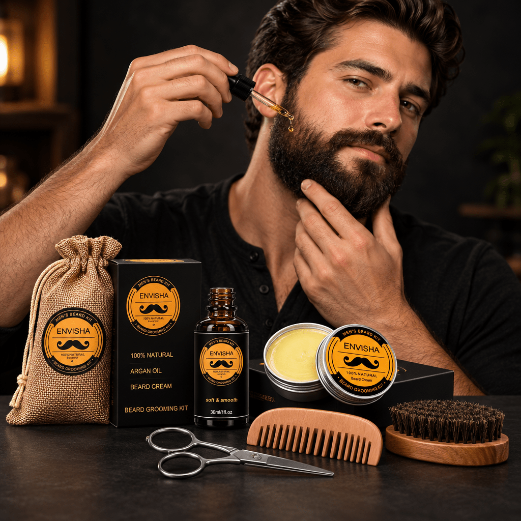Beard Grooming Barber Kit – Men's Beard Care Set with Beard Roller, Beard Oil, Balm & Comb, 3 Sets - Nalani - Fashion Clothing and Decor