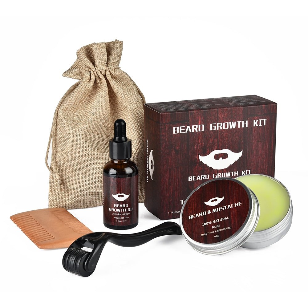 Beard Grooming Barber Kit – Men's Beard Care Set with Beard Roller, Beard Oil, Balm & Comb, 3 Sets - Nalani - Fashion Clothing and Decor