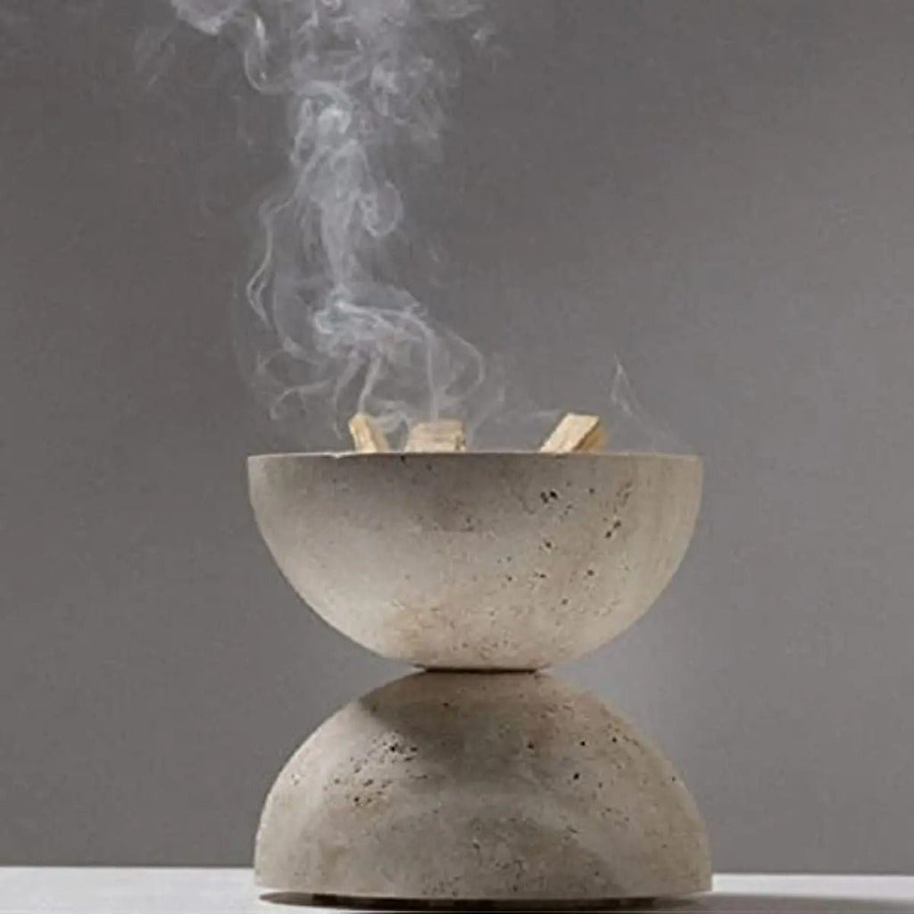 Beige Travertine Incense Burner Hand Carved Nine Holes - Nalani - UK Fashion Clothing and Decor