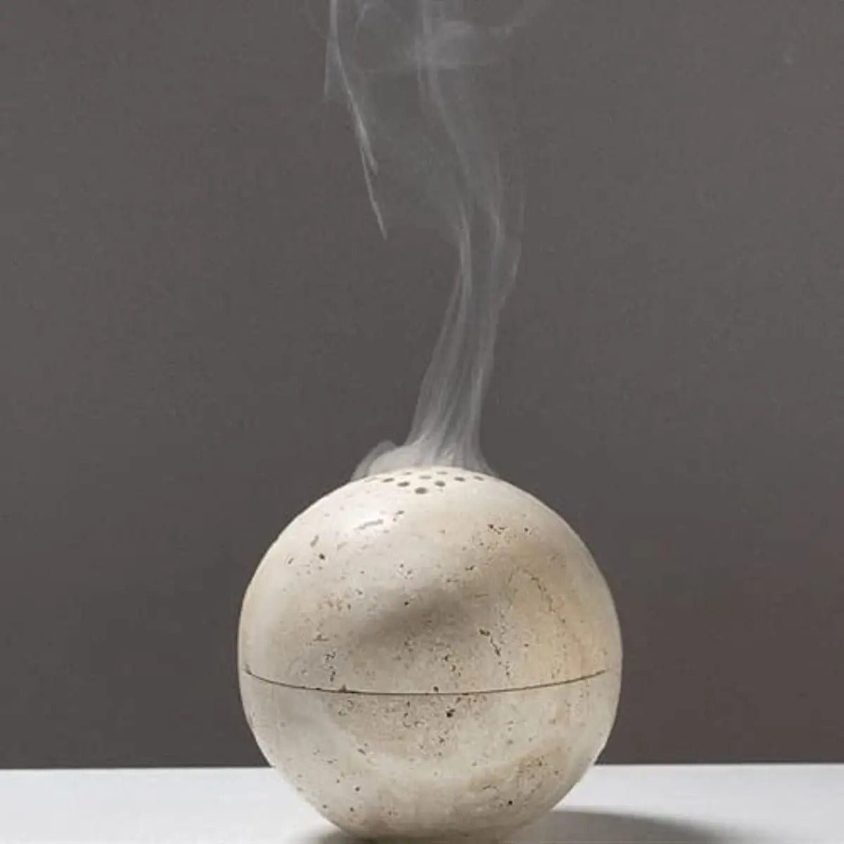 Beige Travertine Incense Burner Hand Carved Nine Holes - Nalani - UK Fashion Clothing and Decor