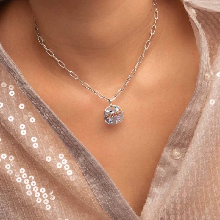 Bersh | Mother's Day MAMA Necklace Gift - Irregular Circular Guardian Pendant in Waterproof Stainless Steel, Dainty Mom Jewelry Gift for Women - Nalani - Fashion Clothing and Decor
