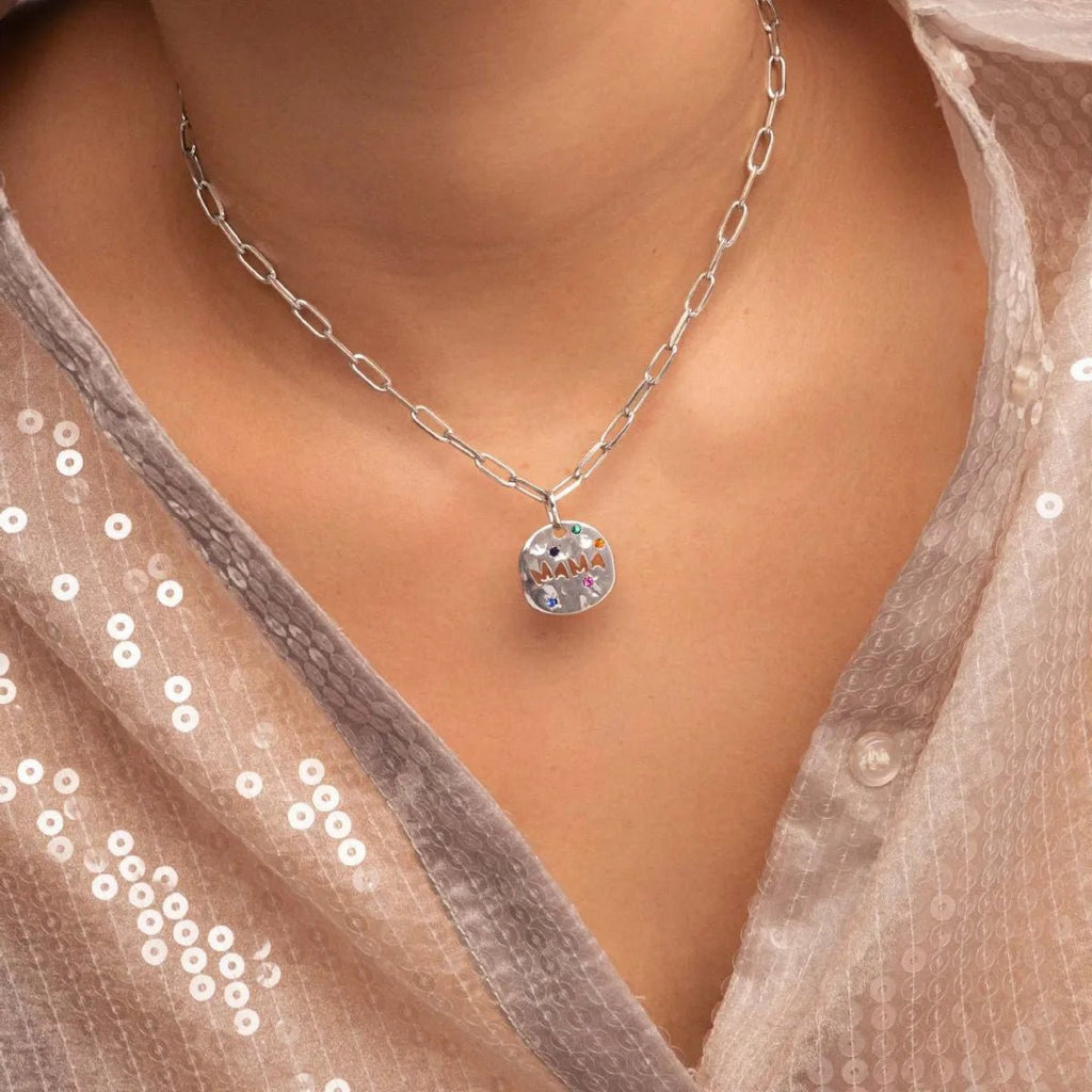 Bersh | Mother's Day MAMA Necklace Gift - Irregular Circular Guardian Pendant in Waterproof Stainless Steel, Dainty Mom Jewelry Gift for Women - Nalani - Fashion Clothing and Decor