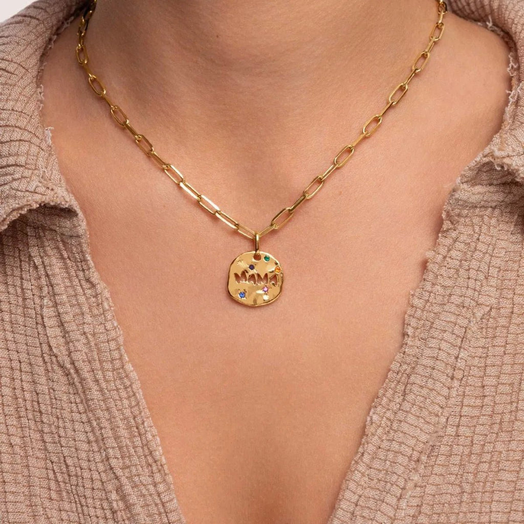 Bersh | Mother's Day MAMA Necklace Gift - Irregular Circular Guardian Pendant in Waterproof Stainless Steel, Dainty Mom Jewelry Gift for Women - Nalani - Fashion Clothing and Decor