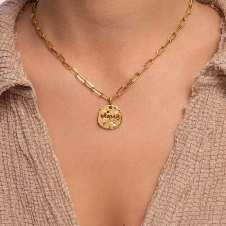 Bersh | Mother's Day MAMA Necklace Gift - Irregular Circular Guardian Pendant in Waterproof Stainless Steel, Dainty Mom Jewelry Gift for Women - Nalani - Fashion Clothing and Decor
