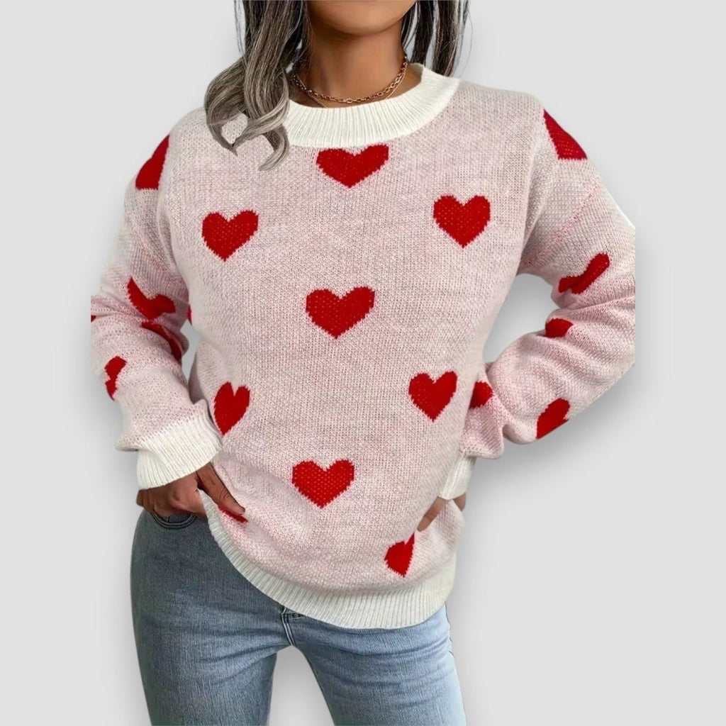 Bersh | Women's Heart Pattern Knit Sweater - Graphic Pullover - Nalani - Fashion Clothing and Decor