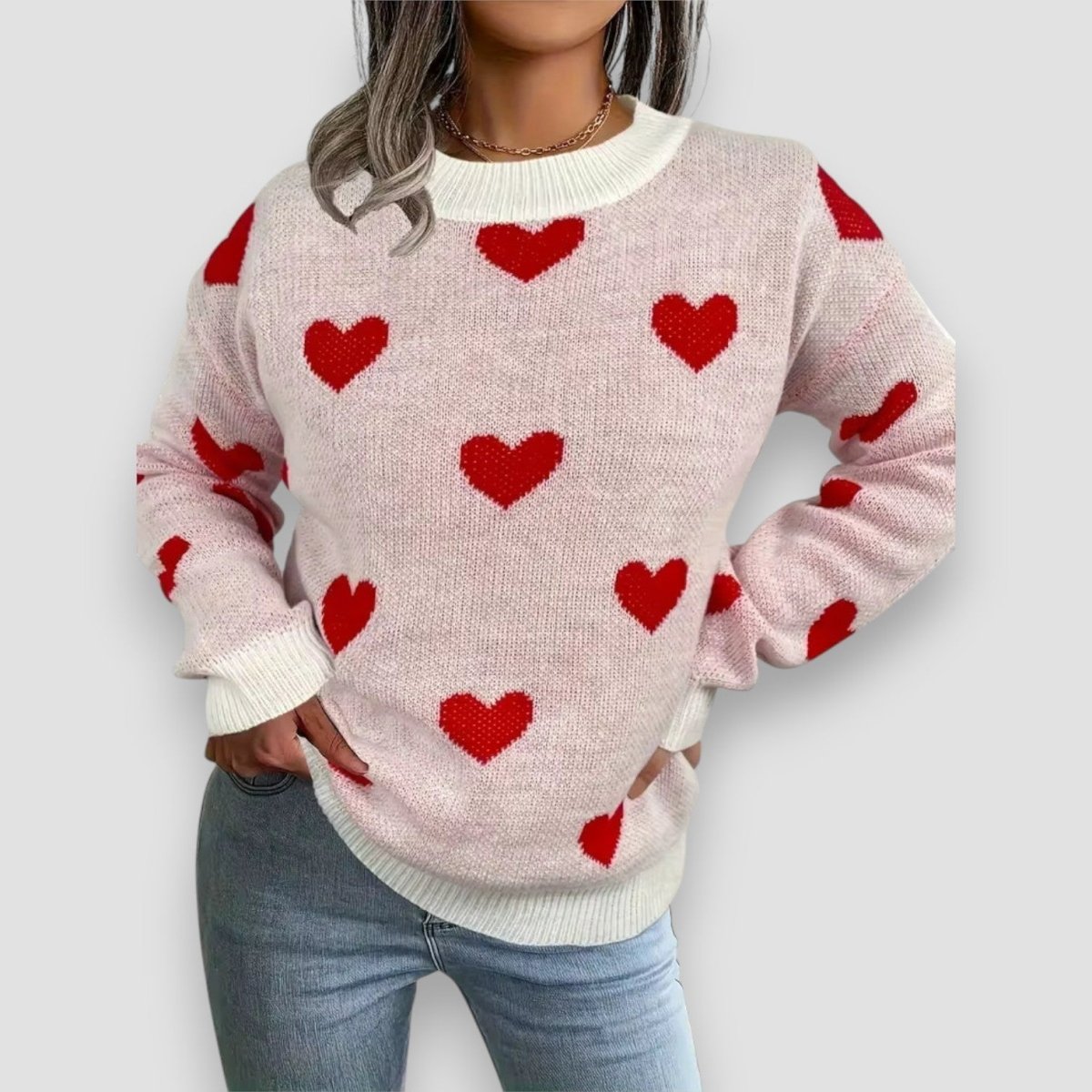 Bersh | Women's Heart Pattern Knit Sweater - Graphic Pullover - Nalani - Fashion Clothing and Decor