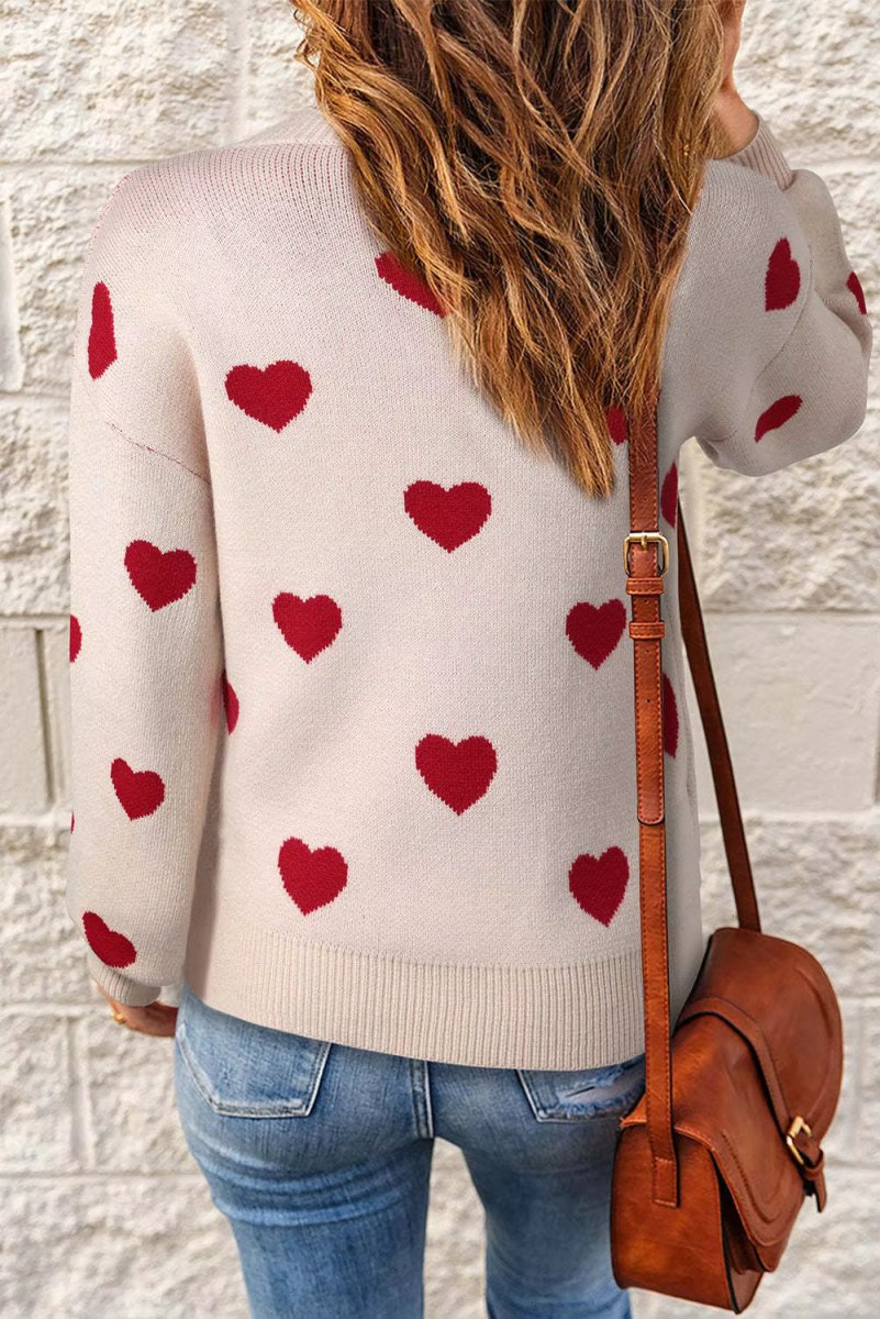 Bersh | Women's Heart Pattern Knit Sweater - Graphic Pullover - Nalani - Fashion Clothing and Decor