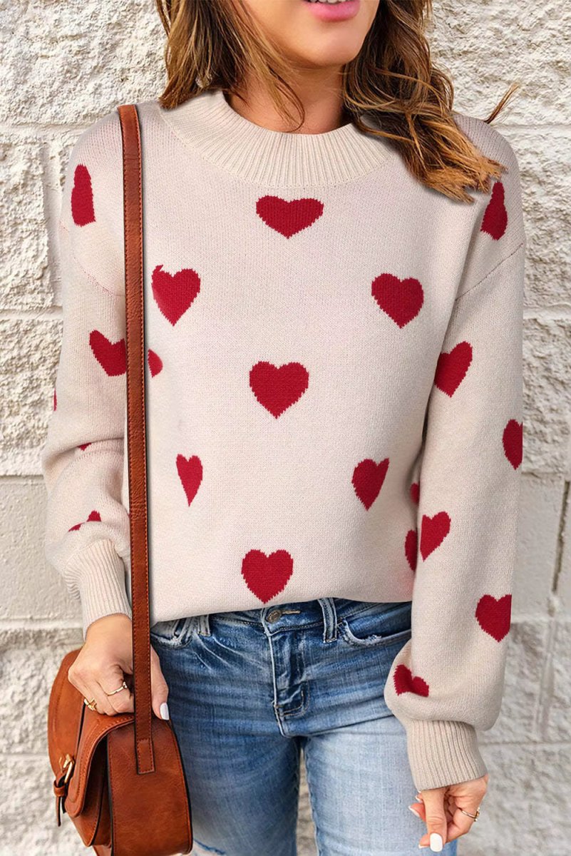 Bersh | Women's Heart Pattern Knit Sweater - Graphic Pullover - Nalani - Fashion Clothing and Decor