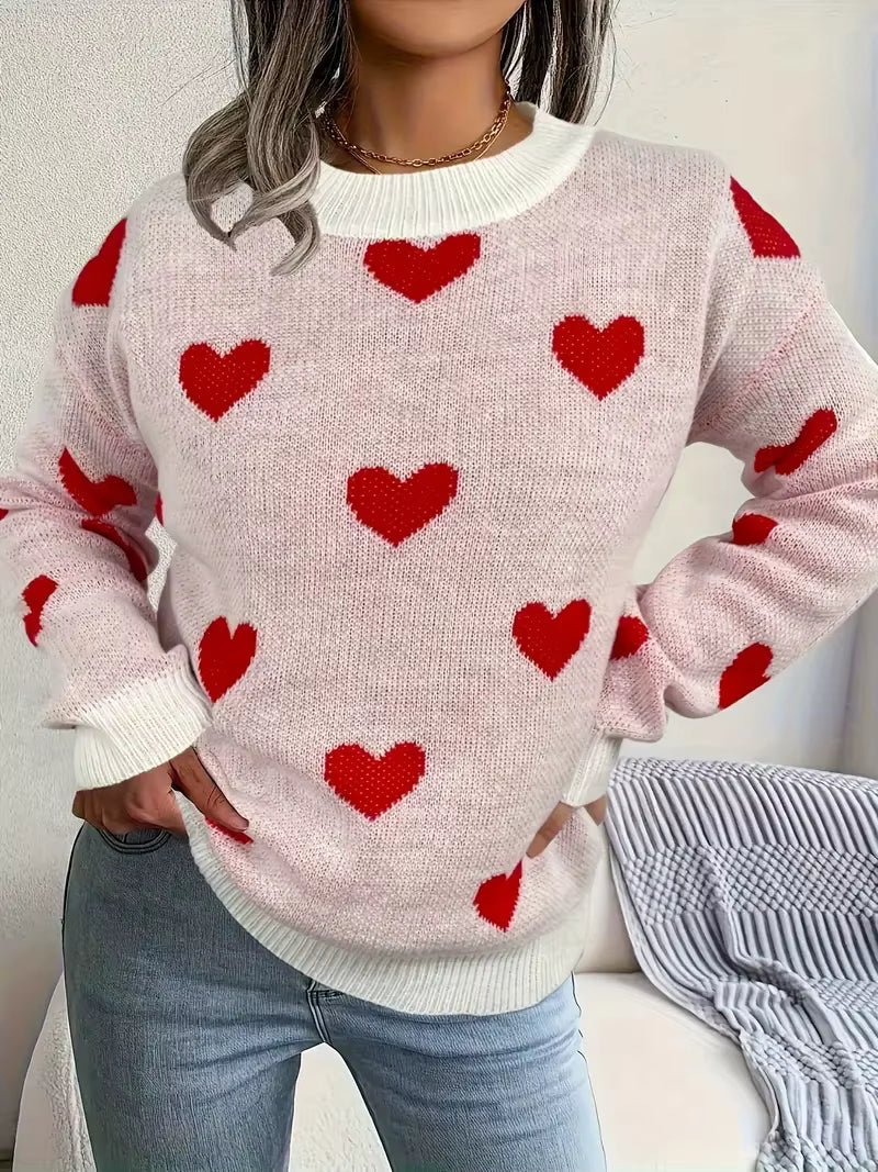 Bersh | Women's Heart Pattern Knit Sweater - Graphic Pullover - Nalani - Fashion Clothing and Decor