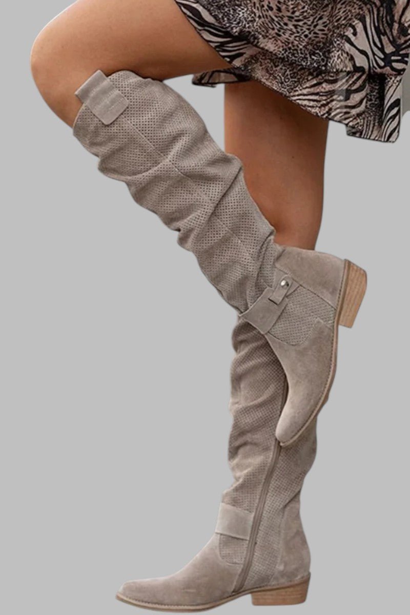 Bersh | Women's Slouchy Knee-High Boots - Block Heel Tall Boots - Nalani - Fashion Clothing and Decor