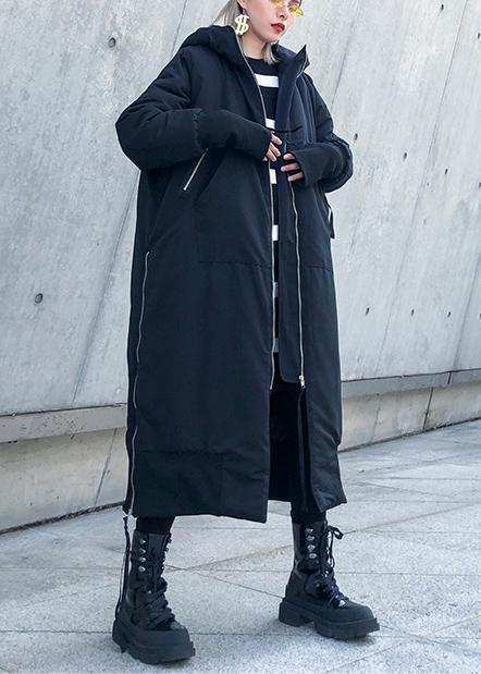 Black Oversized Parka With Hood And Full Zipper Closure - Nalani - UK Fashion Clothing and Decor