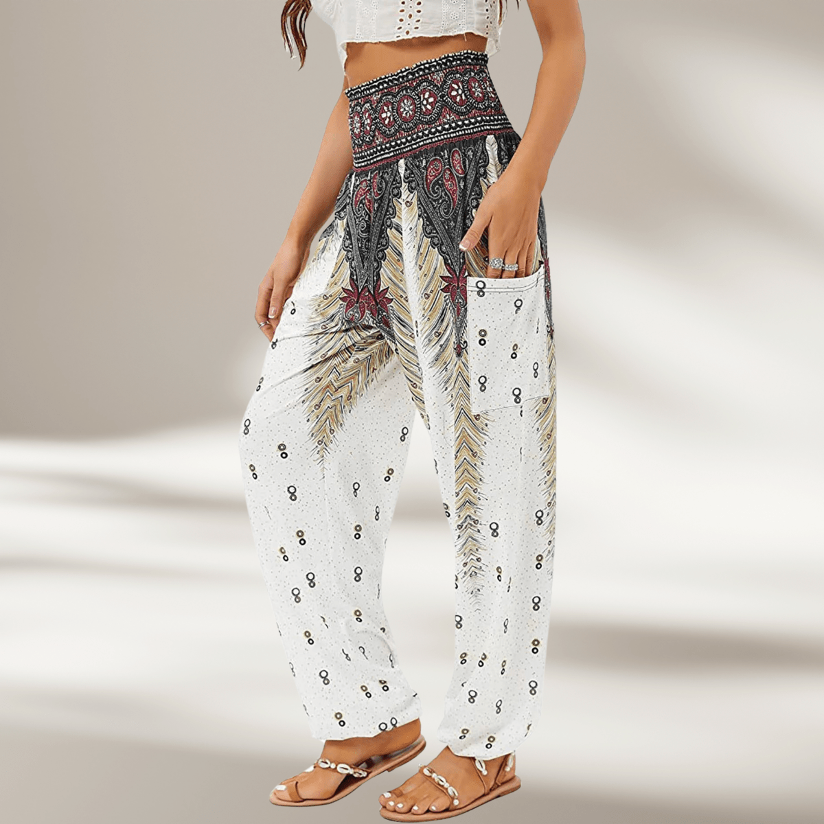 Bohemian Print High Waisted Harem Pants For Festival Comfort - Nalani - UK and AUS Fashion Clothing and Decor