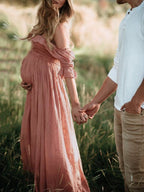 Boho Chic Maternity Dress with Boat Neck – Off Shoulder Pregnancy Dress, Midi, Baby Shower & Photoshoot, S–2XL – Flōre - Nalani - Fashion Clothing and Decor