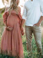 Boho Chic Maternity Dress with Boat Neck – Off Shoulder Pregnancy Dress, Midi, Baby Shower & Photoshoot, S–2XL – Flōre - Nalani - Fashion Clothing and Decor