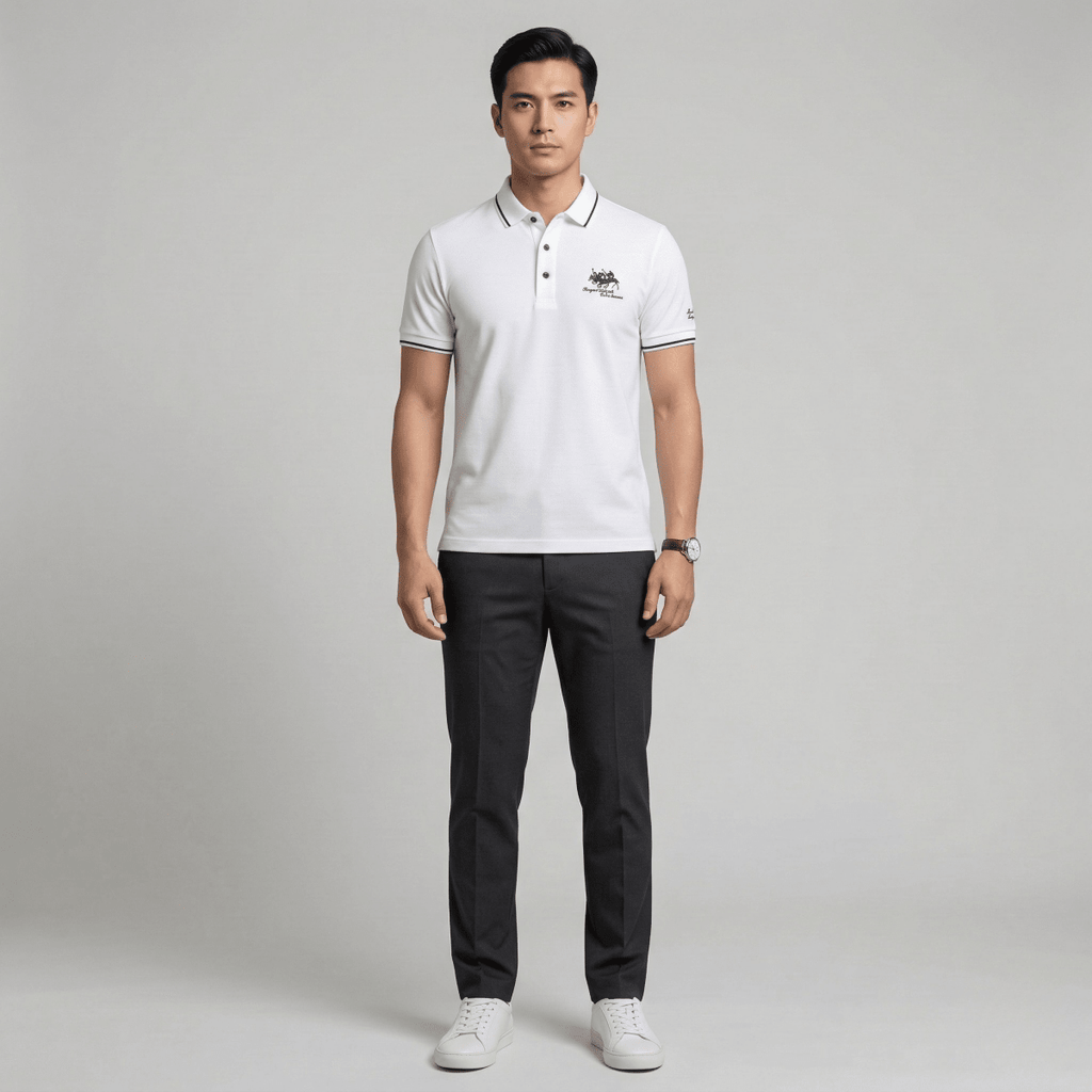 Breathable Cotton Polo Shirt For Men With Short Sleeves And Collar - Nalani - UK and AUS Fashion Clothing and Decor