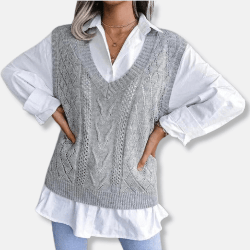 Cable Knit Wool Blend Womens Vest With V Neck Layering Piece - Nalani - UK Fashion Clothing and Decor