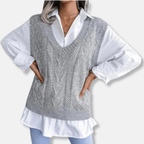 Cable Knit Wool Blend Womens Vest With V Neck Layering Piece - Nalani - UK Fashion Clothing and Decor