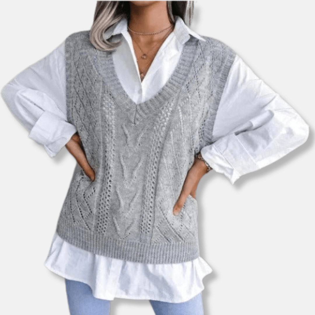 Cable Knit Wool Blend Womens Vest With V Neck Layering Piece - Nalani - UK Fashion Clothing and Decor