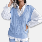 Cable Knit Wool Blend Womens Vest With V Neck Layering Piece - Nalani - UK Fashion Clothing and Decor