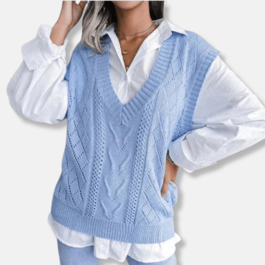 Cable Knit Wool Blend Womens Vest With V Neck Layering Piece - Nalani - UK Fashion Clothing and Decor