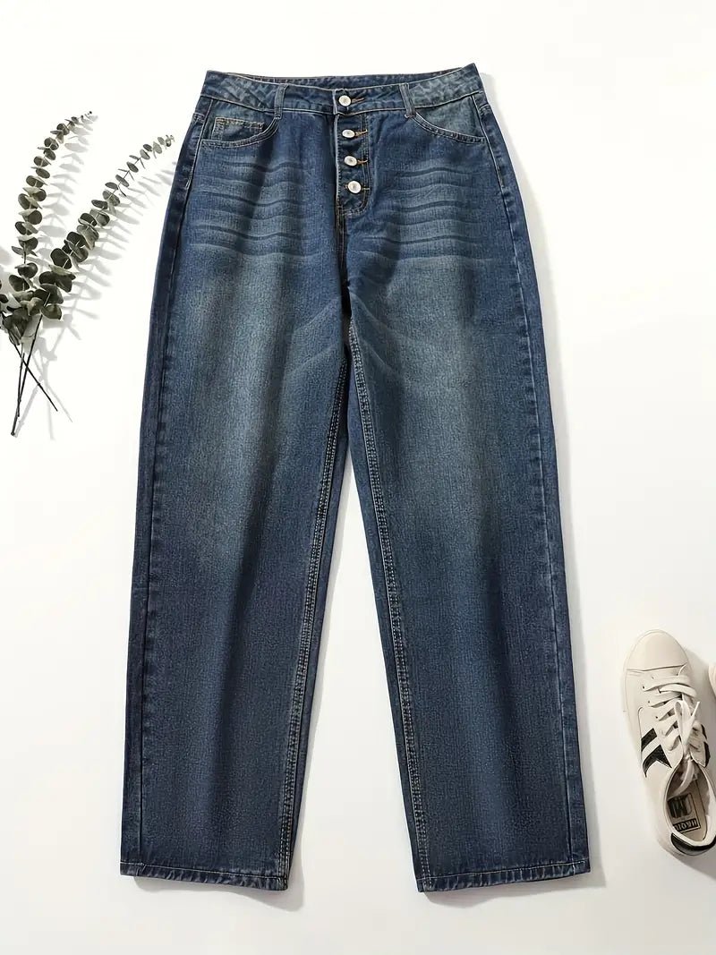 Caleni | Women's high - waisted casual loose denim jeans - Nalani - UK Fashion Clothing and Decor