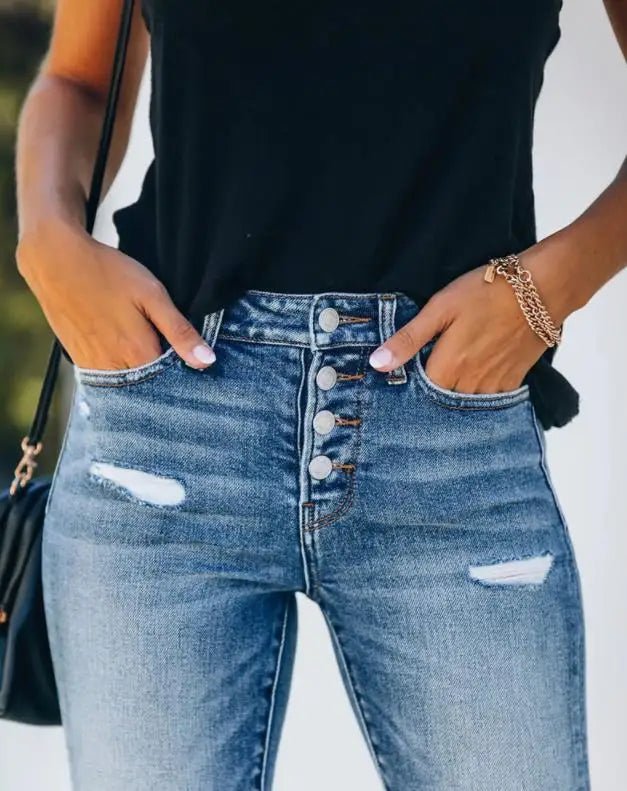 Caleni | Women's modern slim fit ripped denim jeans - Nalani - UK Fashion Clothing and Decor