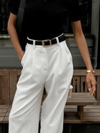 Caleni | Women’s Wide - Leg Trousers - High Waisted - Pleated Front - Tailored Fit Elegant Style - Nalani - UK Fashion Clothing and Decor
